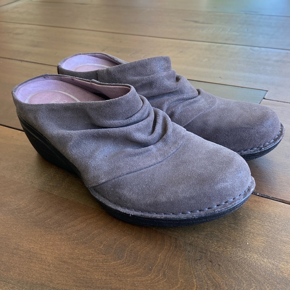 Dansko Amber Nappa Mules Heels Gray Shimmer Leather Women Size 36 Slip On